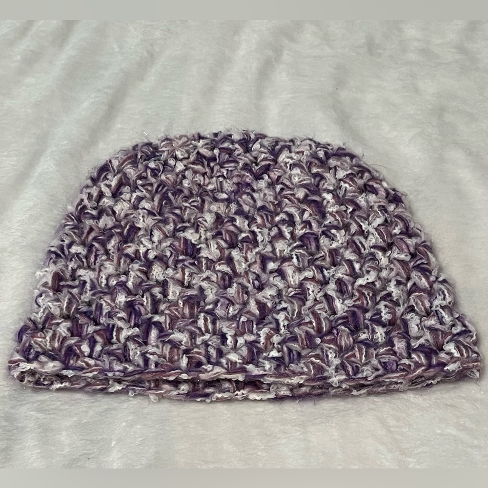 New Handcrafted in Greece Crochet Purple and White Hand Knit Beanie Hat